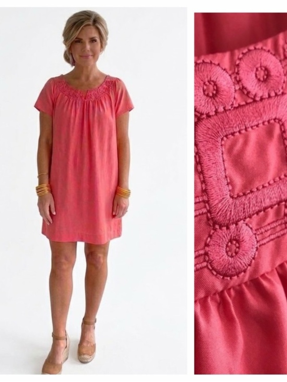 Lilly Pulitzer Pink Salmon Embroidered Kathleen Silk Dress Small